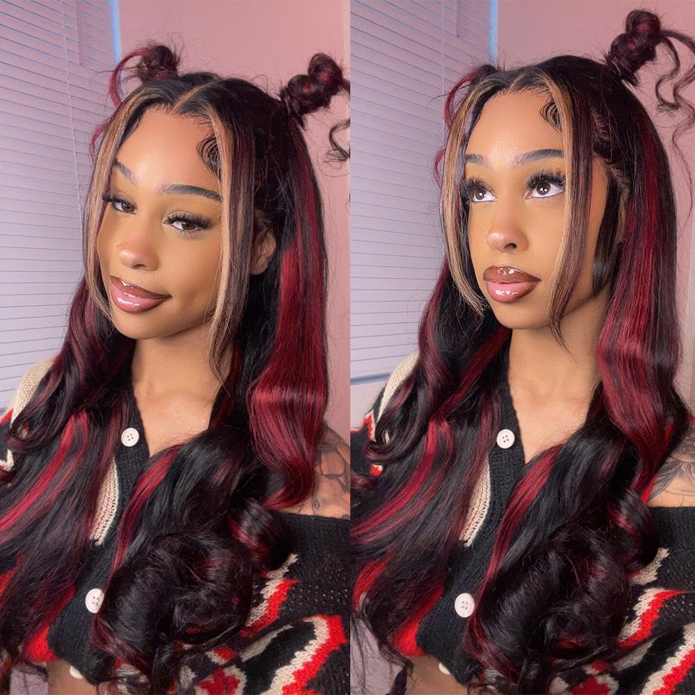 Amazon.com : abgese Red Black Blonde Highlight Wig Human  display picture 1