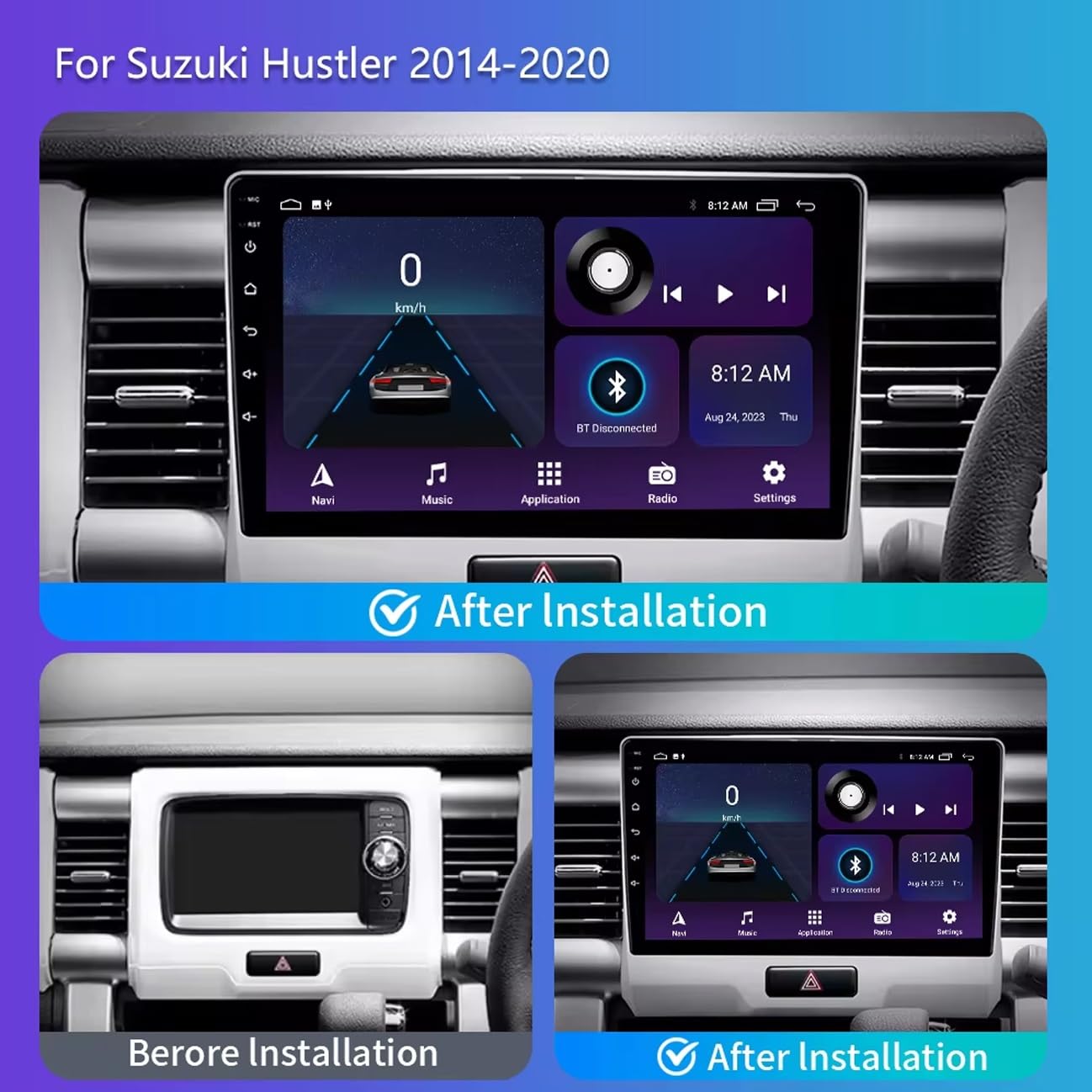 Wyświetlacz Carplay dla Suzuki Hustler 2014-2019 Z Bluetooth/Fm/Aux; Obsługa Mirror Link Nawigacji Gps Sterowania Głosowego, 4 Rdzeń 1G+16G