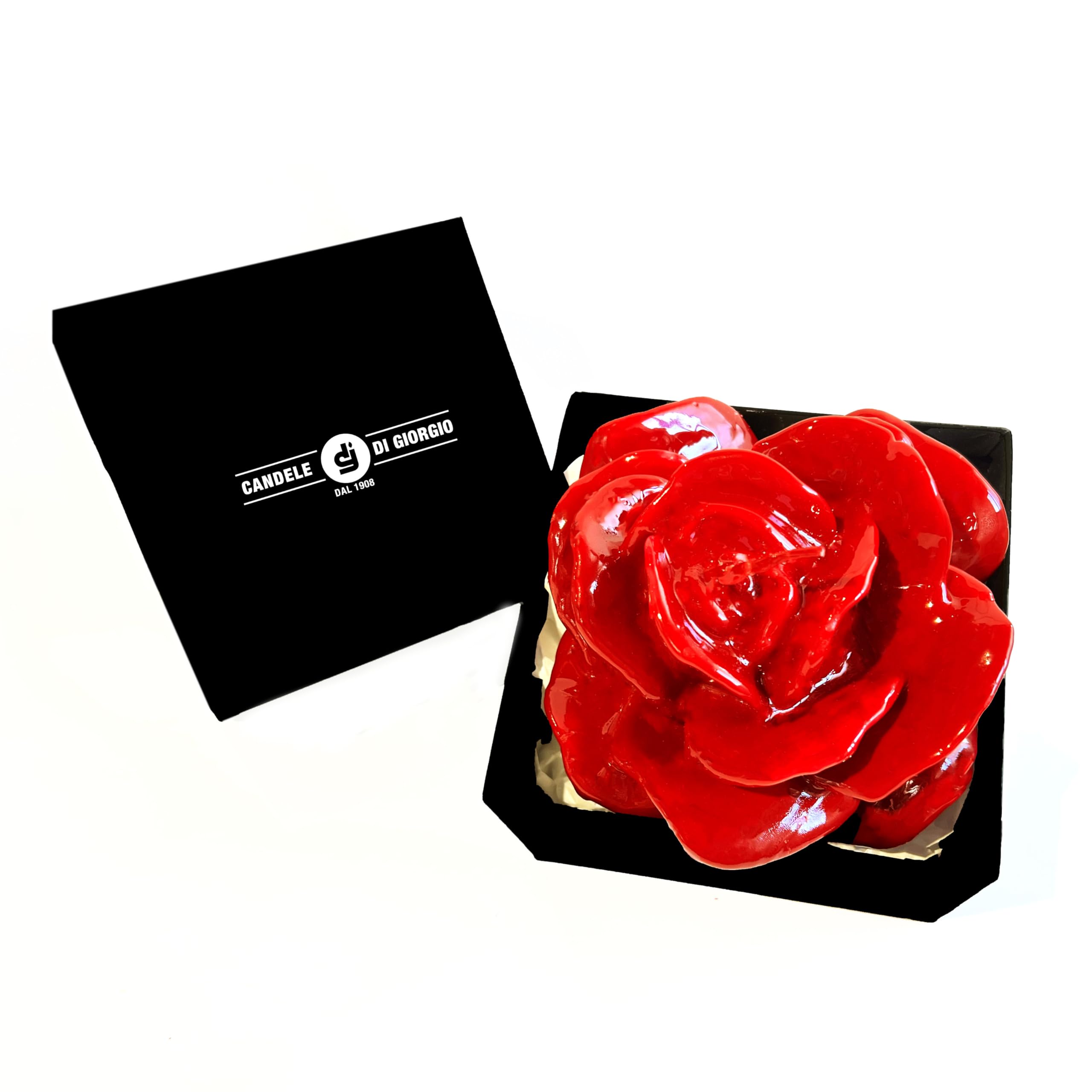 Cereria Di Giorgio - Candela Laccata a forma di Rosa - Confezione Regalo - Colore Rosso - Diametro 12 cm Altezza 7.5 cm - Artigianale