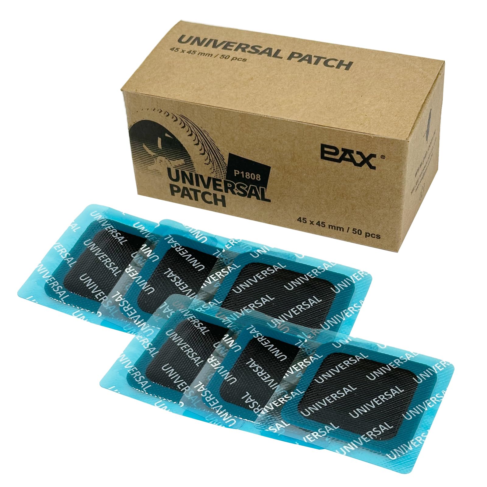 PAX 50 Pcs 45x45mm Square Universal Tube and Tire Repair Patches, for Radial and Bias Tires on Motorcycle, Automobile, Truck, Agricultural Vehicles, BMX, ATVs, River Floating, Inflatable Rubber
