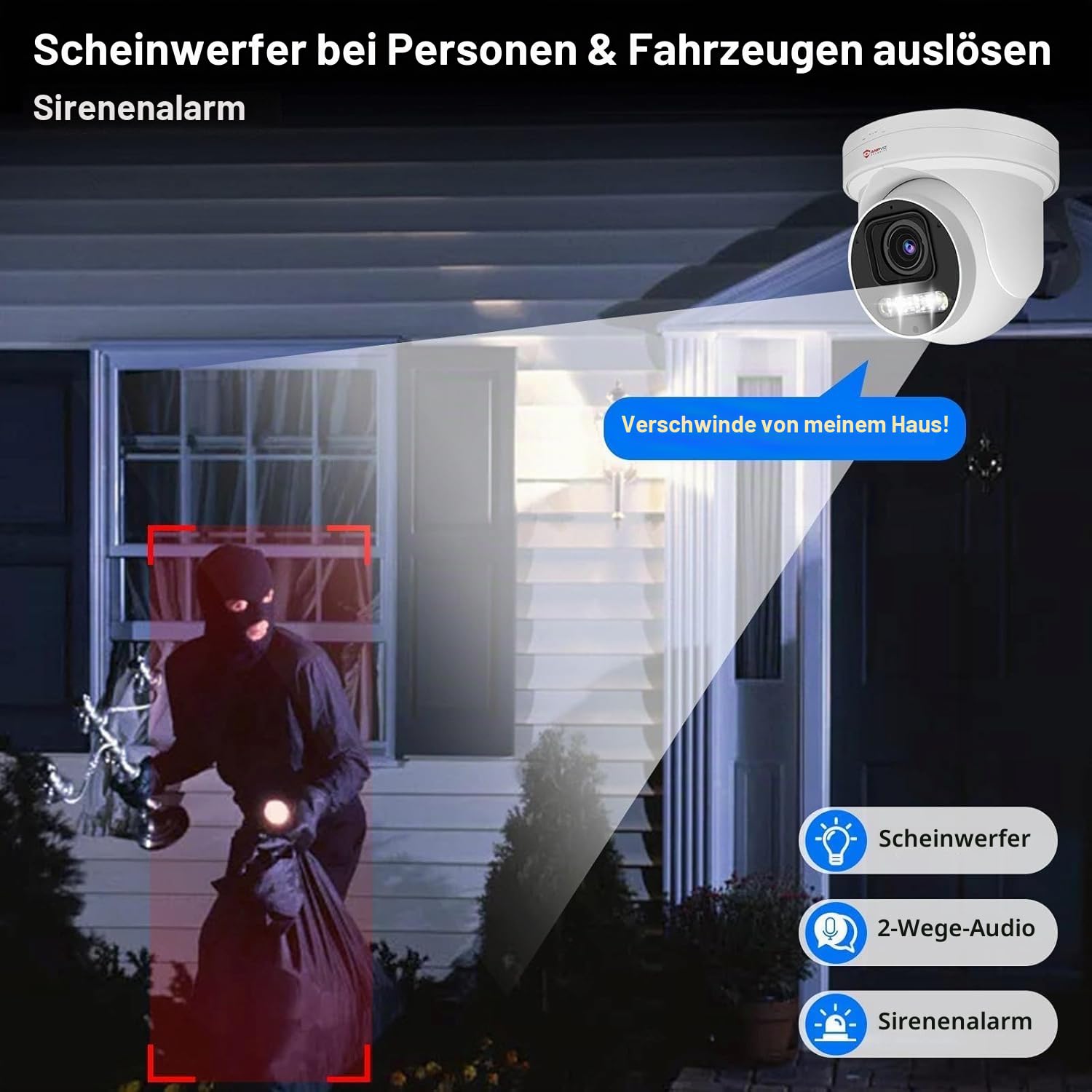 Anpviz 6MP PoE PTZ IP Kamera Outdoor, 5X Optischer Zoom, H 280° V 90° | Personen/Autoerkennung, Akustischem Alarm, Smart Farbige Nachtsicht, SD Kartensteckplatz, Kein Netzteil