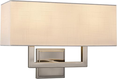 Miniatura 9 de Kira Home Haven - Lámpara de pared moderna de 16 pulgadas con 2 luces + pantalla rectangular de tela blanca, acabado de níquel cepillado