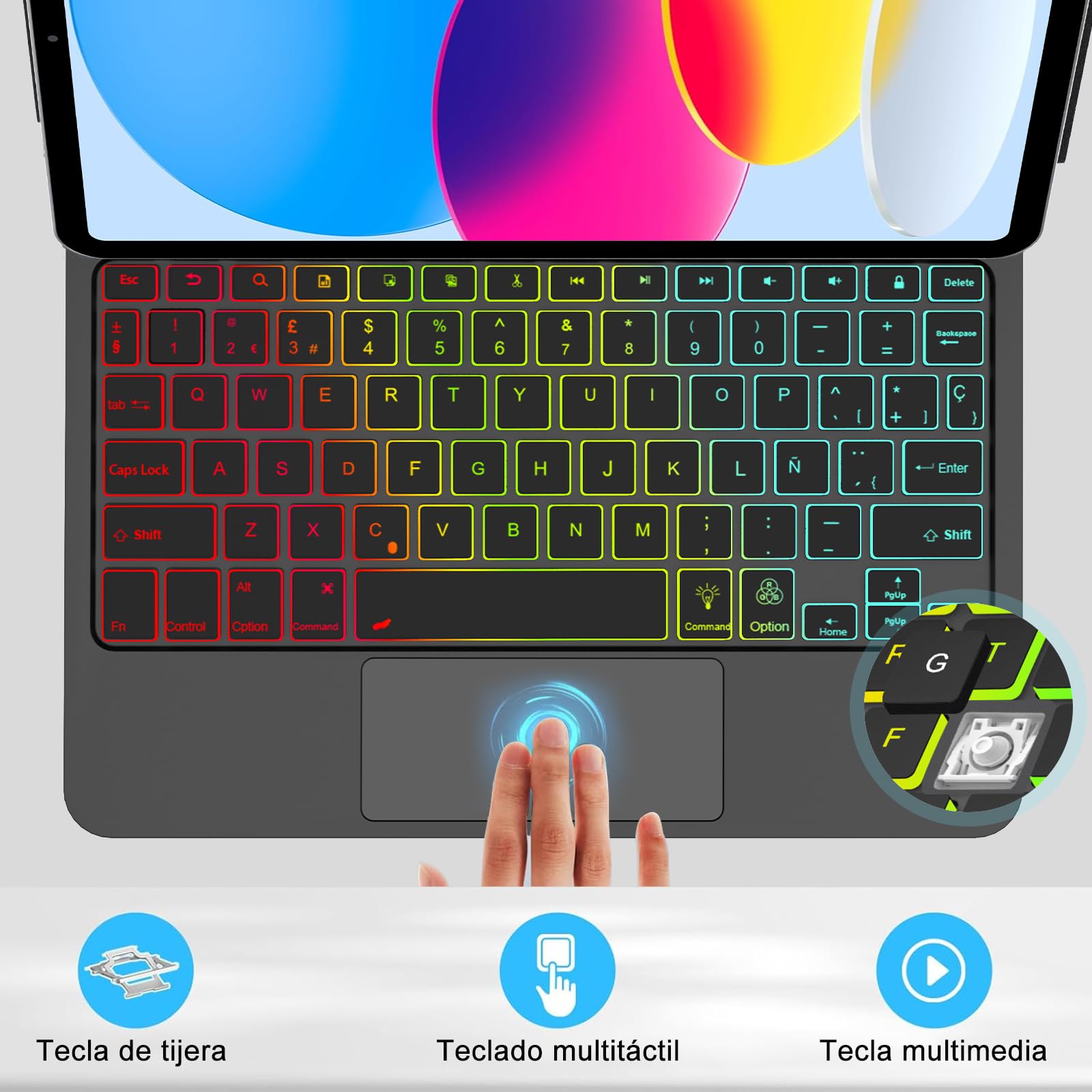 OMOTON Teclado Bluetooth Compatible Con IPad A16 De 11ª Y 10ª Generación, IPad 10.2 (9ª/8ª/7ª), IPad Pro De 13/12.9/11 Pulgadas, IPad Air/Mini Y Más Dispositivos IOS, Color Negro