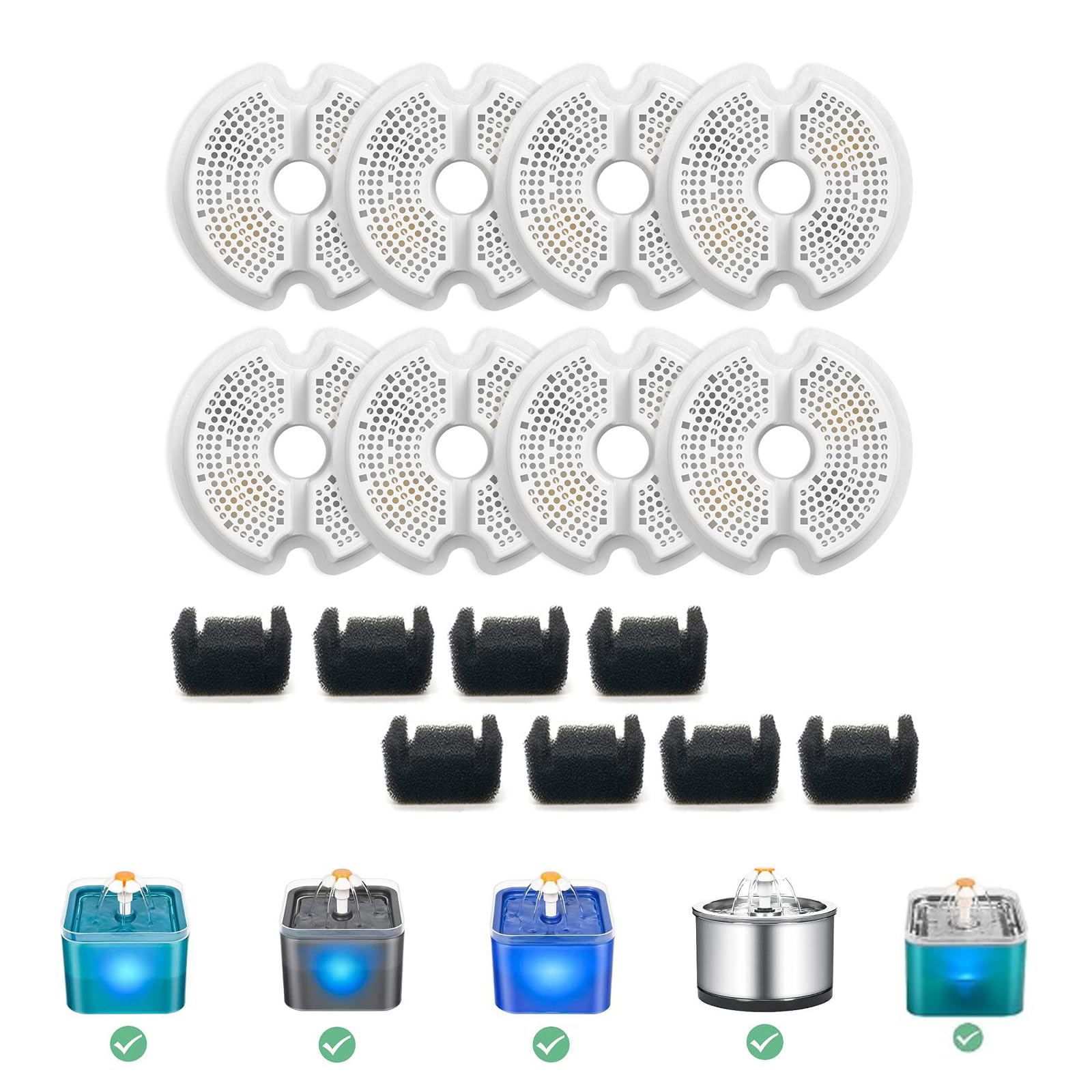 - 8 Pack Filter with Sponge for 67oz/2l Cat Water Fountain Replacement Filter Compatible with AONBOY,iPettie & Wonder Creature Pet Fountain NEUCOMBBT