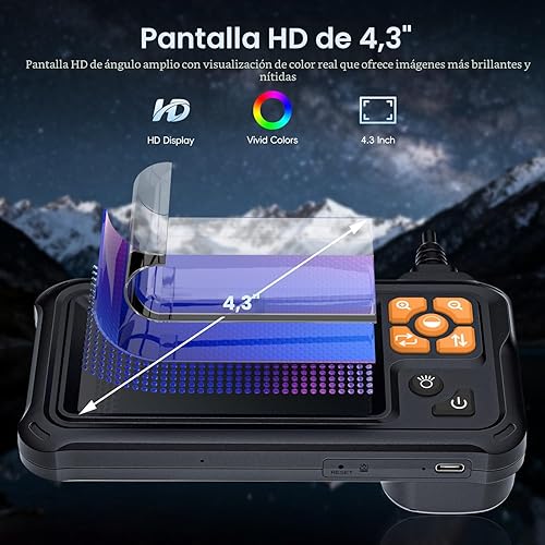 Miniatura 2 de Cámara Endoscopio Industrial Boroscopio con Luz, 4.3'' HD Digital Portátil Impermeable Herramientas de Alcantarillado Cámara de Inspección Tipo