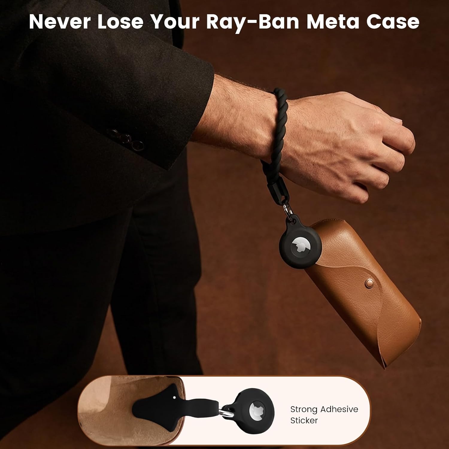 Compatible with AirTag for Ray-Ban Meta Wayfarer/Skyler/Headliner Glasses Charging Case, Air Tag Black Adhesive Mount with Wristlet for RayBan Meta Smart Glasses Accessories