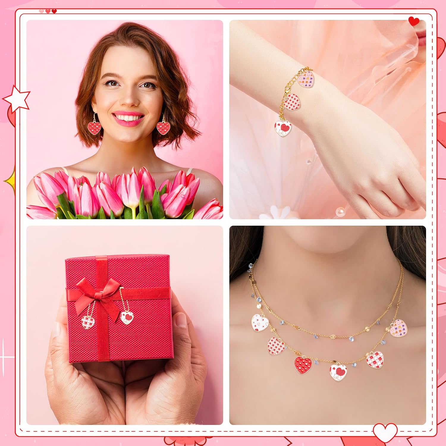 Valentine's Day Charms - 60pcs Assorted Heart Charms for Jewelry Making - Gold Enamel Pendants for Bracelets, Necklaces & Earrings - DIY Crafts - Image 7