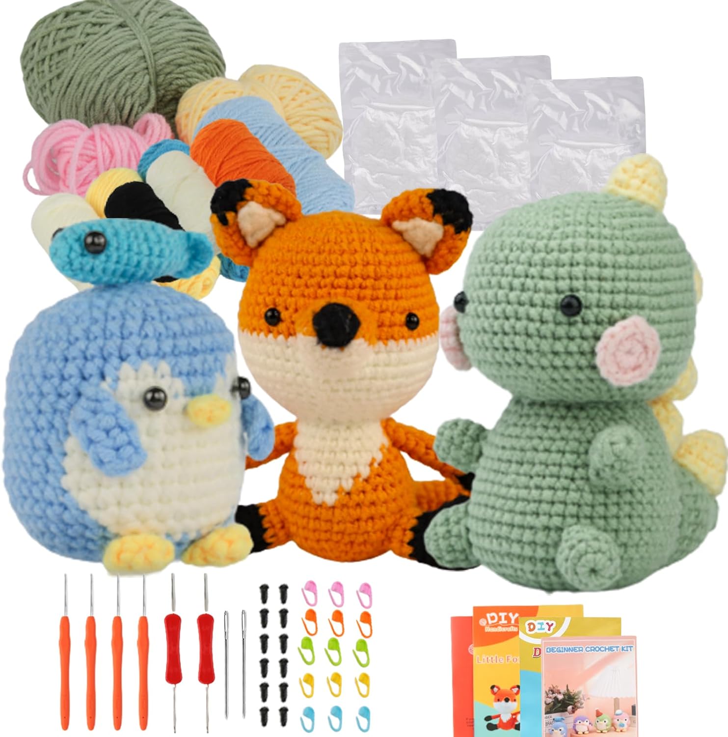 3 Pcs Crochet Kit for Beginners Adults and Kids Penguin Fox