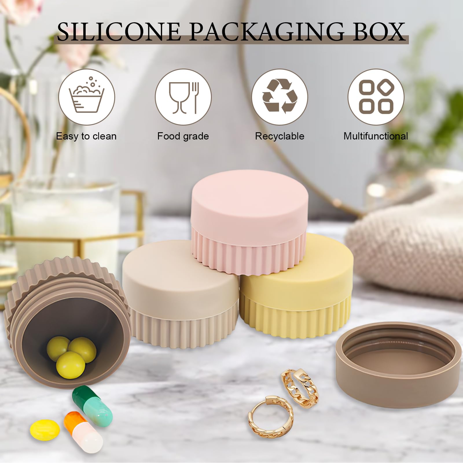 Barattoli da viaggio portatili in silicone da 20 ml con coperchio, barattoli cosmetici per crema per le mani, mini custodia per crema in polvere per gioielli da viaggio  66