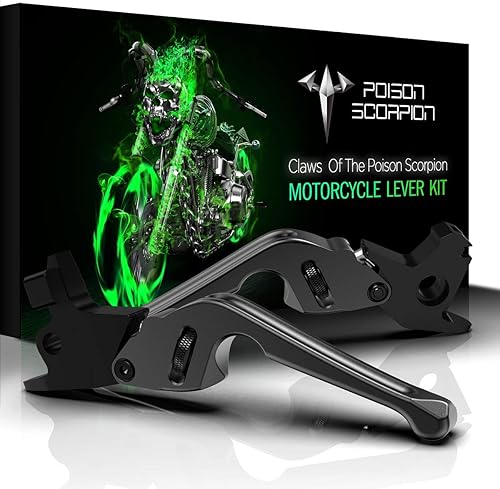 Miniatura 1 de POISON SCORPION Palancas de embrague de freno de motocicleta negras rueda ajustable H1-521 compatible con Dyna Softail Sportster Touring Family