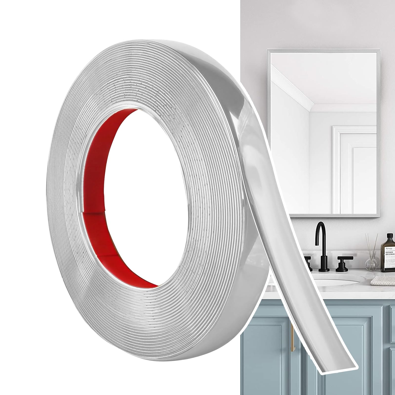 Hengrongshen Self Adhesive Moulding Trim Matte Silver (12M x 2cm) Flexible PVC Peel and Stick Wall Trim Decorative Edge Strip for Wall, Tile, Mirror, Window, Cabinet, Bathroom, DIY Trim