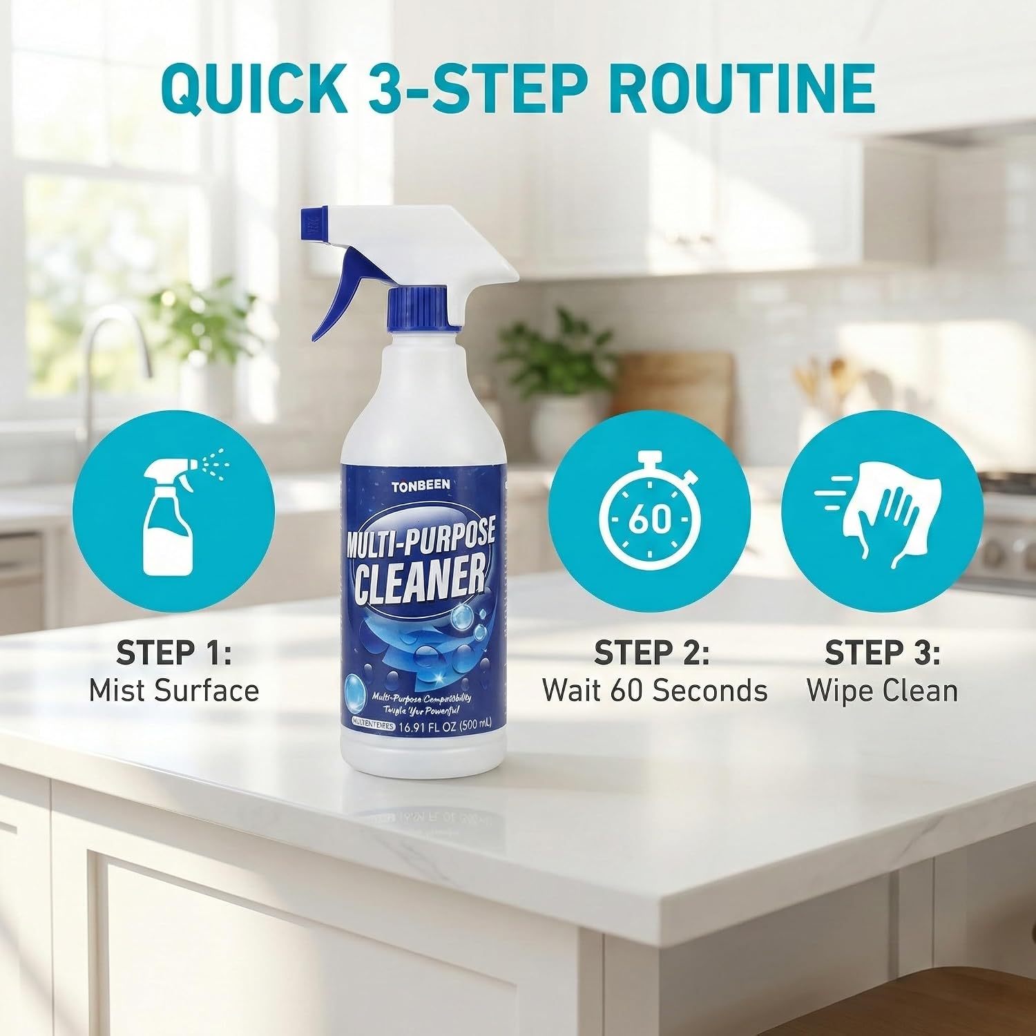 White Furniture Cleaner & Stain Remover Spray for Cabinets, Hard Surfaces - Effectively Cleans Yellowing, Grease, Fingerprints, Water Spots on Wood, Laminated, Painted, & Lacquer Finishes - 500ml