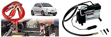 Auto Pearl - Car 500 Amp Heavy Duty Jumper Booster Cables Anti Tangle Copper Core 6ft for - Fiat 500 Abarth + 12V - 150 PSI Heavy Duty Electric Car Bike Metal Air Compressor Tire Inflator Pump