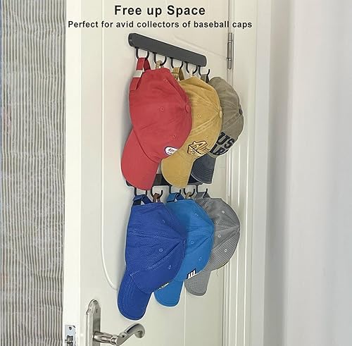 Miniatura 4 de ETOWIFA Organizador de sombreros para gorras de béisbol hasta 37, soporte para sombreros sobre la puerta para armario con 7 bandas de fieltro y 3