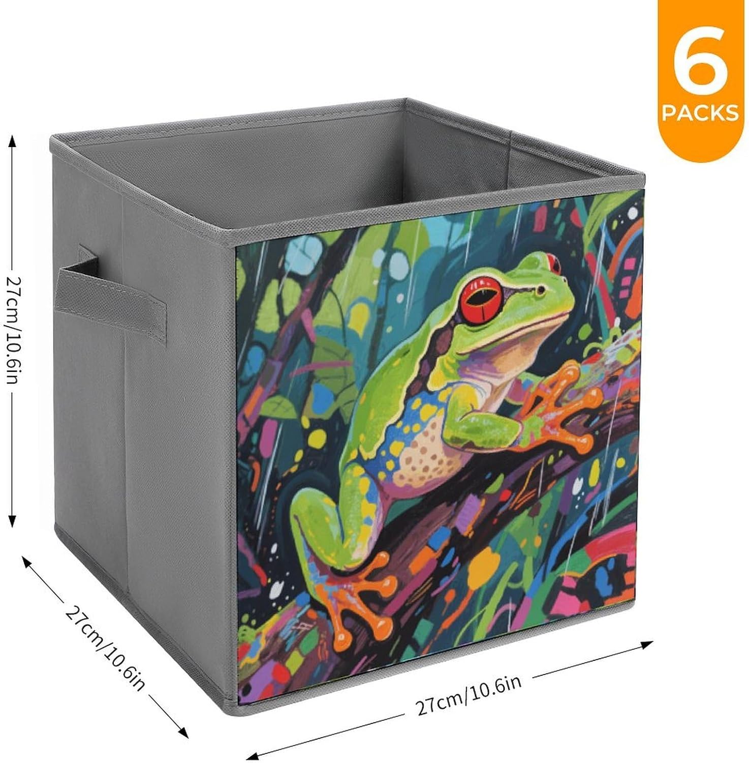 Abstract Frog Storage Cubes Set of 6 Storage Bins with Handles Collapsible Storage Basket Fabric Storage Box for Shelves Large Closet Shelf Organizer for Organization 11 Inch