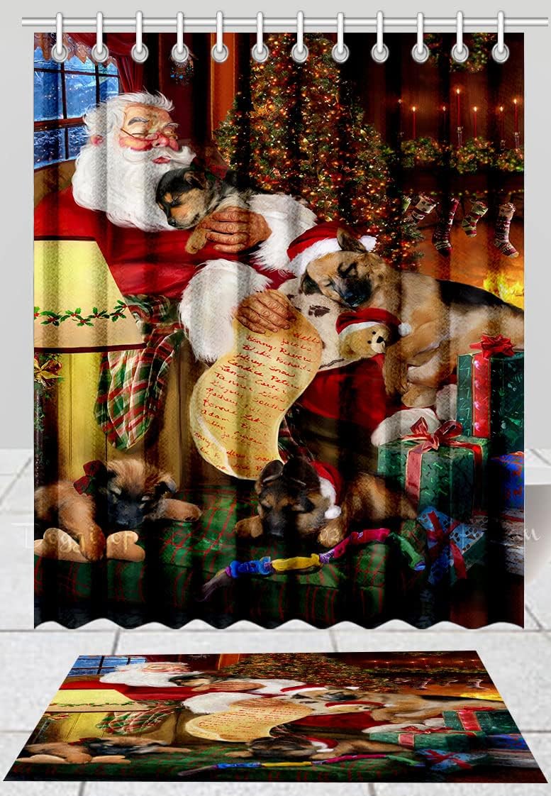 Santa Sleeping with German Shepherd Dog Shower Curtain