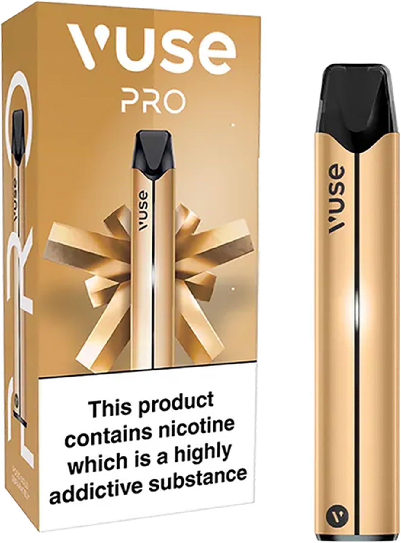 Vuse Pro Vape Kit, Slim Design, Fast Charging, Splash-Resistant, reusable, rechargeable, refillable, compatible with Vuse ePod 2 pods (Sold Separately), Gold