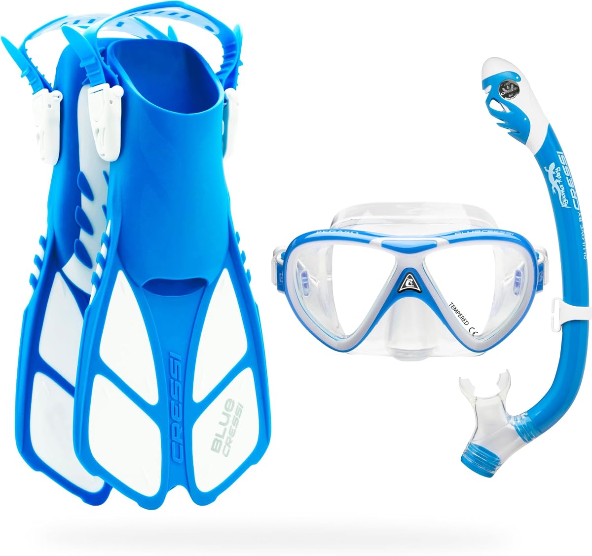 Juego de snorkel juvenil para niños de 3 a 8 años - Aletas cortas ajustables, máscara de silicona, snorkel seco - Mini Bonete Pro Dry Set