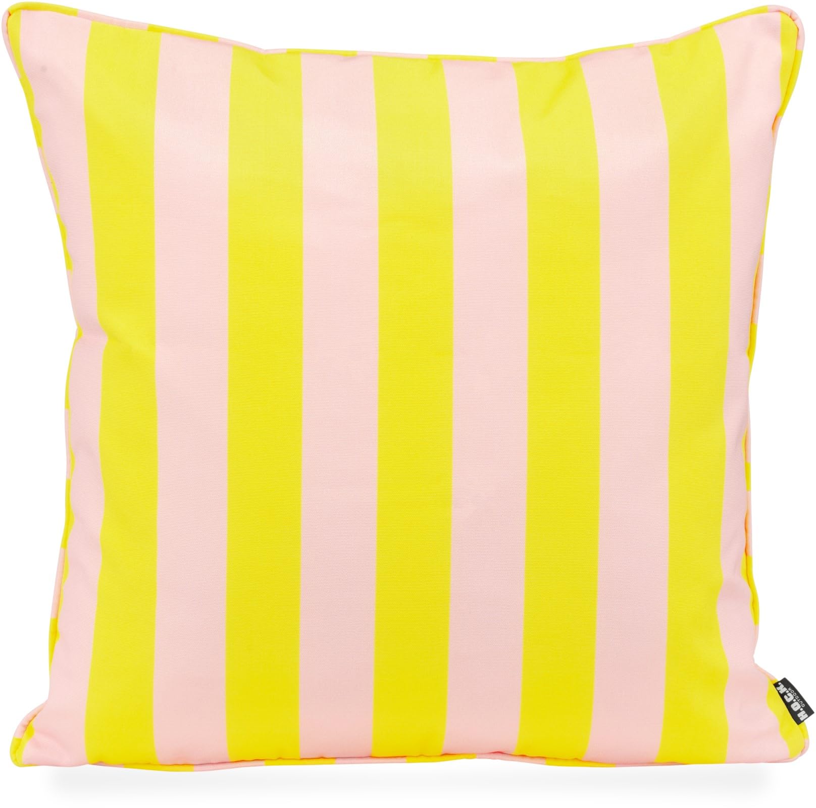 H.O.C.K. Riviera Stripe Outdoor Wendekissen – 50x50 cm Dekokissen mit Blockstreifen & Uni-Rückseite – Wetterfest, UV-Beständig & Schmutzabweisend – Handmade in Germany (Yellow Rosé)