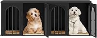 Vista 8 de 63" Mueble de jaula para perros para 2 perros, jaula de perro interior resistente con soporte para TV, jaula de madera para perros L con divisor