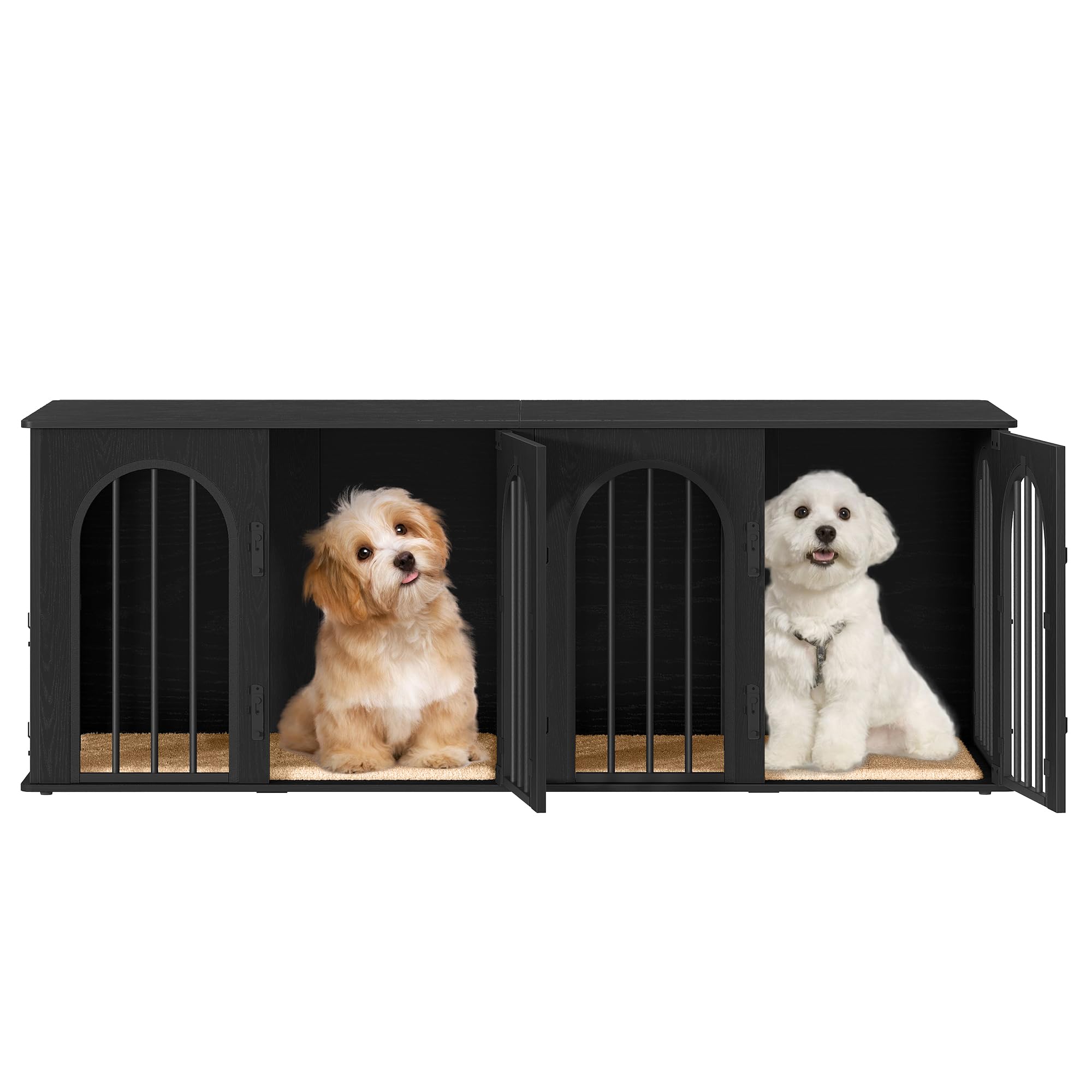 Hzuaneri 63" Dog Crate Furniture for 2 Dogs, Heavy Duty Indoor Dog Kennel TV Stand, L Wooden Dog Cage with Divider for Medium Large Dogs, End Table Dog Crate with Cushion, Black DFC80904B - image 8