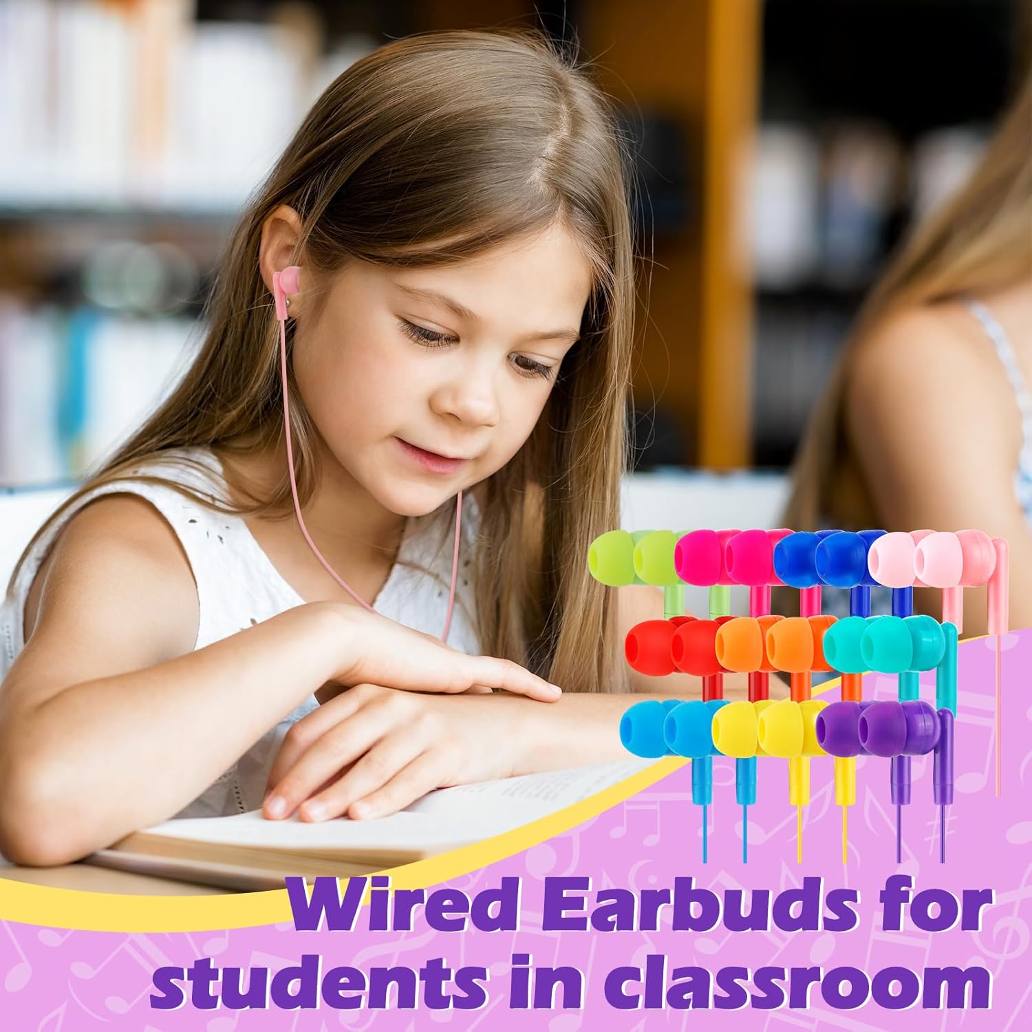 Bulk Kids Earbuds for Classroom 60 Pack Wholesale Student Wired Earphones for School Librariy 3.5mm Multi Colored Earphones for Computers Chromebook Laptop PC (10 Colors) image 4