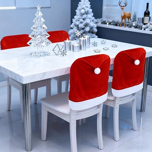 Miniatura 7 de Juego de 4 fundas para sillas de cocina de Navidad para decoración de sillas de comedor, fundas elásticas elásticas, decoraciones festivas de cocina
