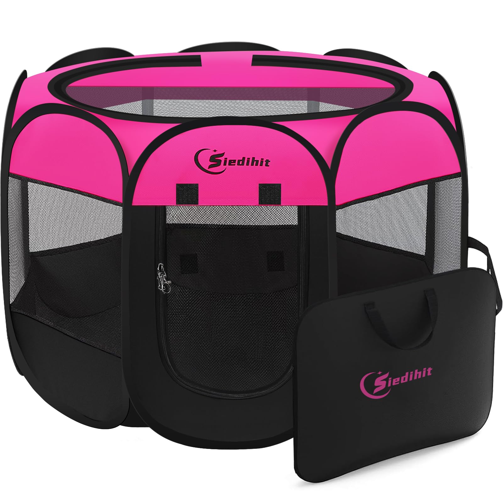 Siedihit Dog Playpen, Medium Puppy Pet Playpen, Dog Crate Tent Cage Indoor/Outdoor, Portable Pop Up Dogs Kennel Playpen with Carrying Case for Dogs/Cats/Rabbits, Hot Pink