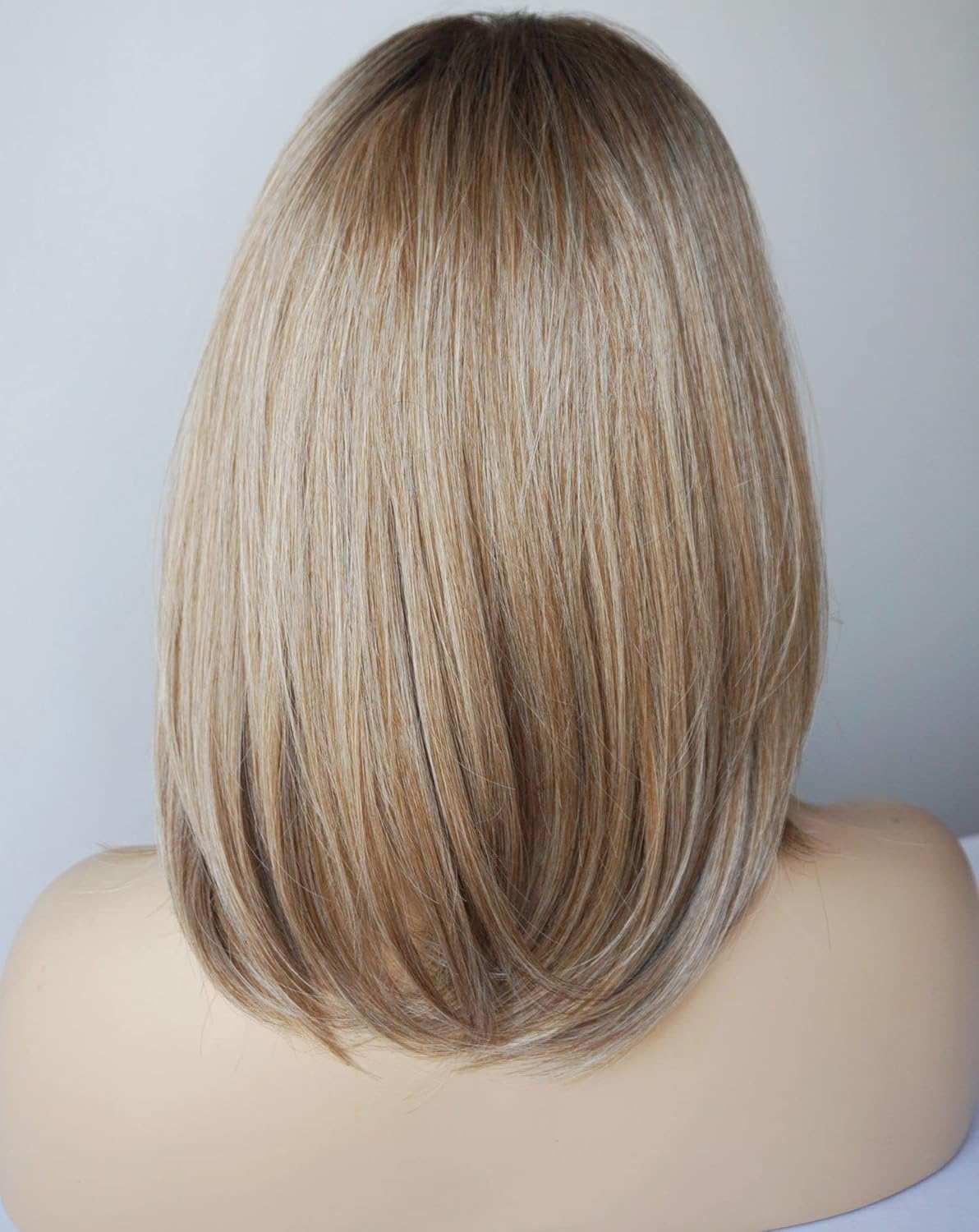 Wigs for white women blonde bob wig medium length wigs for women persma skin part blonde with dark roots Synthetic wig for white Women (Blobde mixed bob) - Image 5