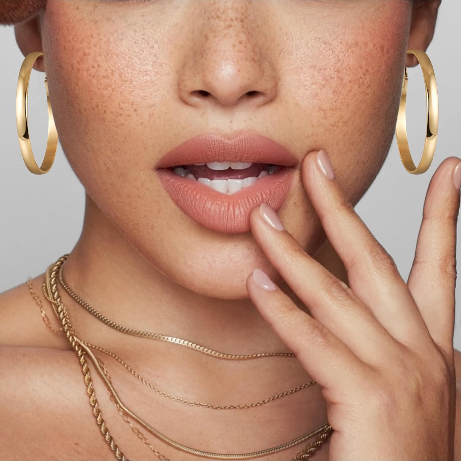 Jewlpire 14K Gold Plated 925 Sterling Sliver Post Hoop Earrings, 4MM/5MM Thick Non Tarnish Lightweight Hoop Earrings for Women Trendy 20/30/40/50/60/70mm - Image 4