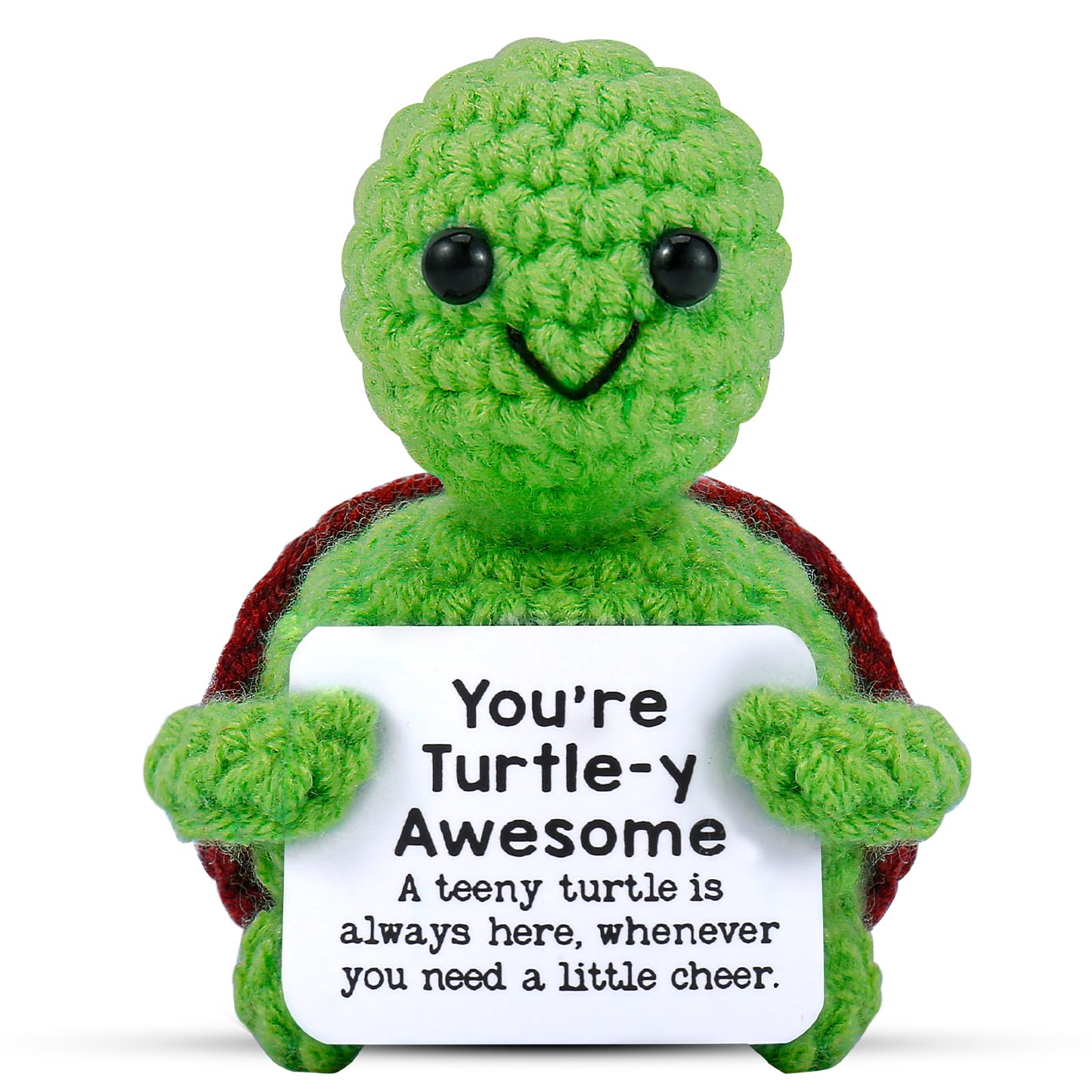 Hoedia Handmade Emotional Pickle Gift, Cucumber Crochet Doll Inspirational Gifts with Cards, Cute Knitted Funny Support Pickle Potato Friend Birthday (Turtle)