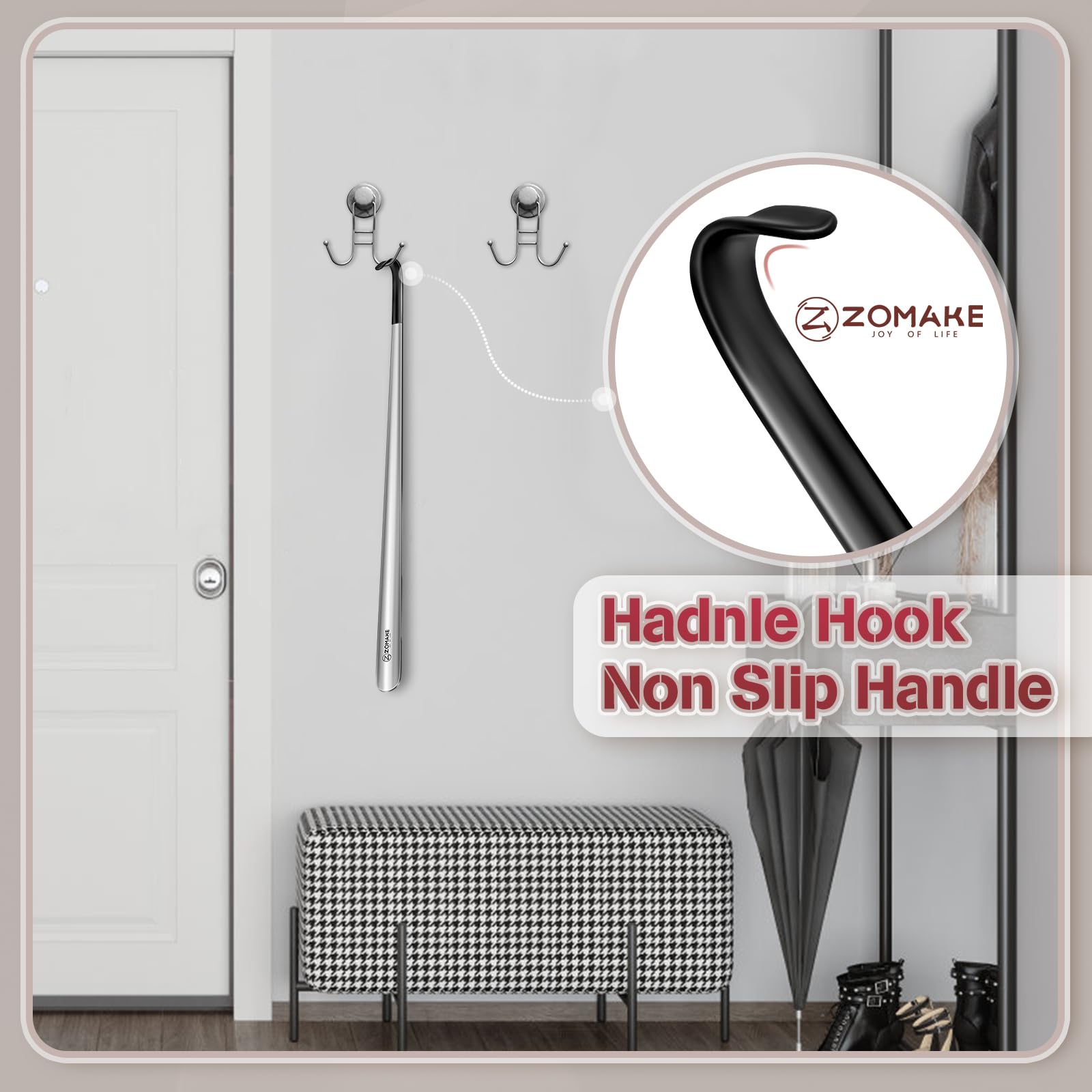 ZOMAKE Chausse Pied Long Metal,72 cm / 80 cm Extra Longue Chaussé Pied Métal Grand Chausse-pieds Long Manche Avec Crochet,Inoxydable Chausse Pieds 19 cm pour Toutes les Personnes