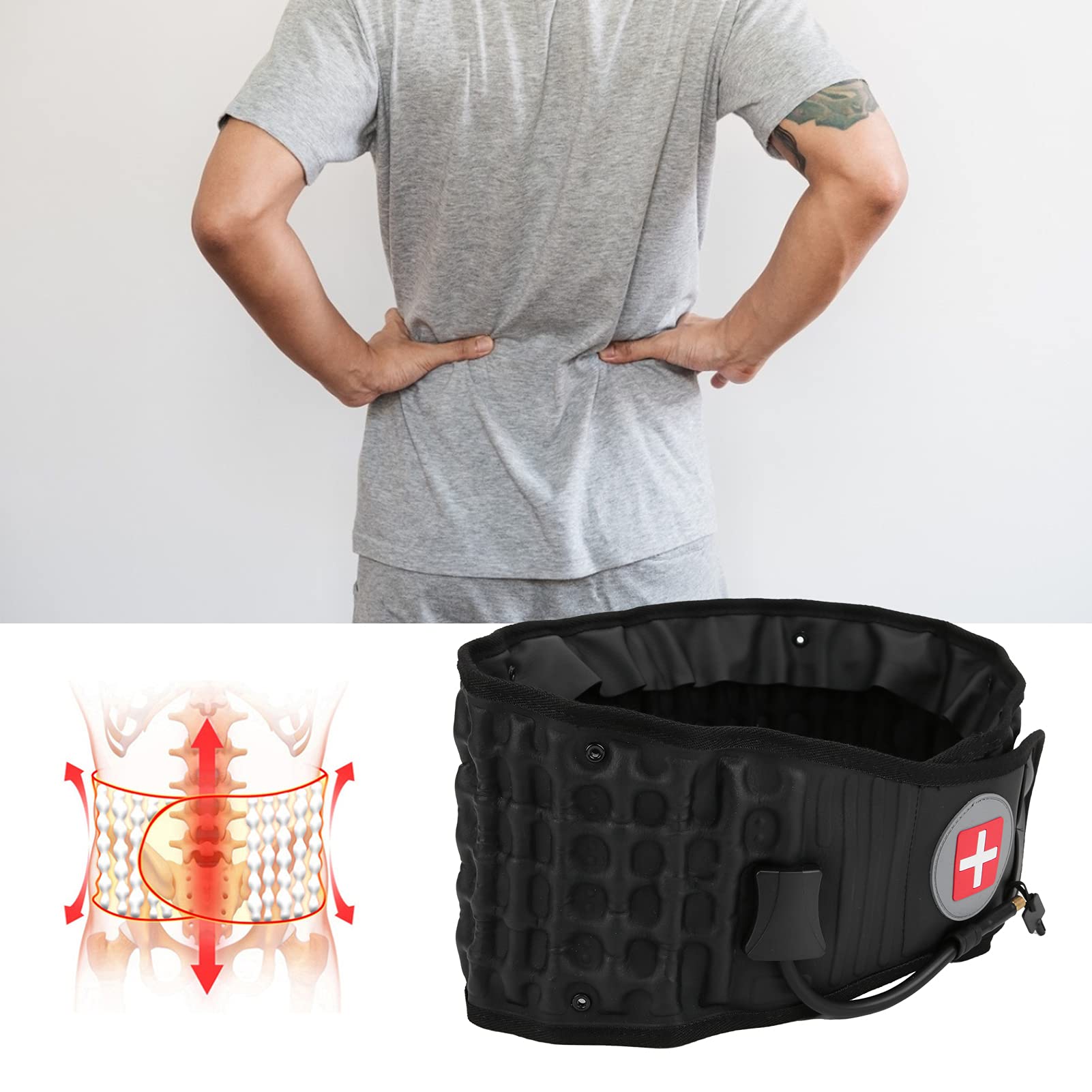 01 Ceinture de Soutien Lombaire, Ceinture Dorsale de décompression réduisant la Pression discale Ceinture de Soutien Dorsal Gonflable de Taille réglable pour Le Soutien Lombaire pour Hommes et