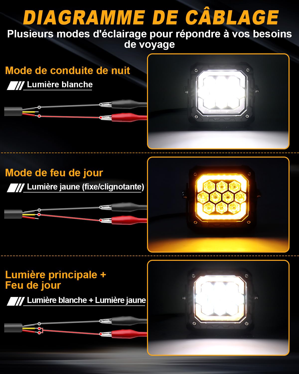 Antom Faro LED 41000LM 9 LEDs Trabajo 9-60V 270°, IP68 Impermeable Homologado ECE, Luz Blanca Ámbar Flash, Soporte Ajustable para Jeep, 4x4, Camión, Moto, ATV, Off-Road