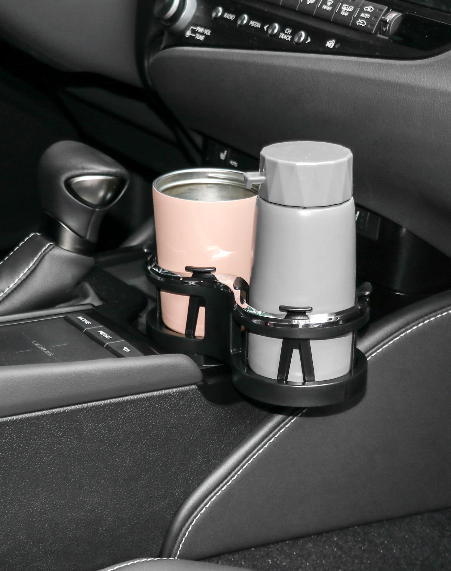 Verstelbare bekerhouder voor in de auto - universele flessenhouder - 2 stuks - zwart