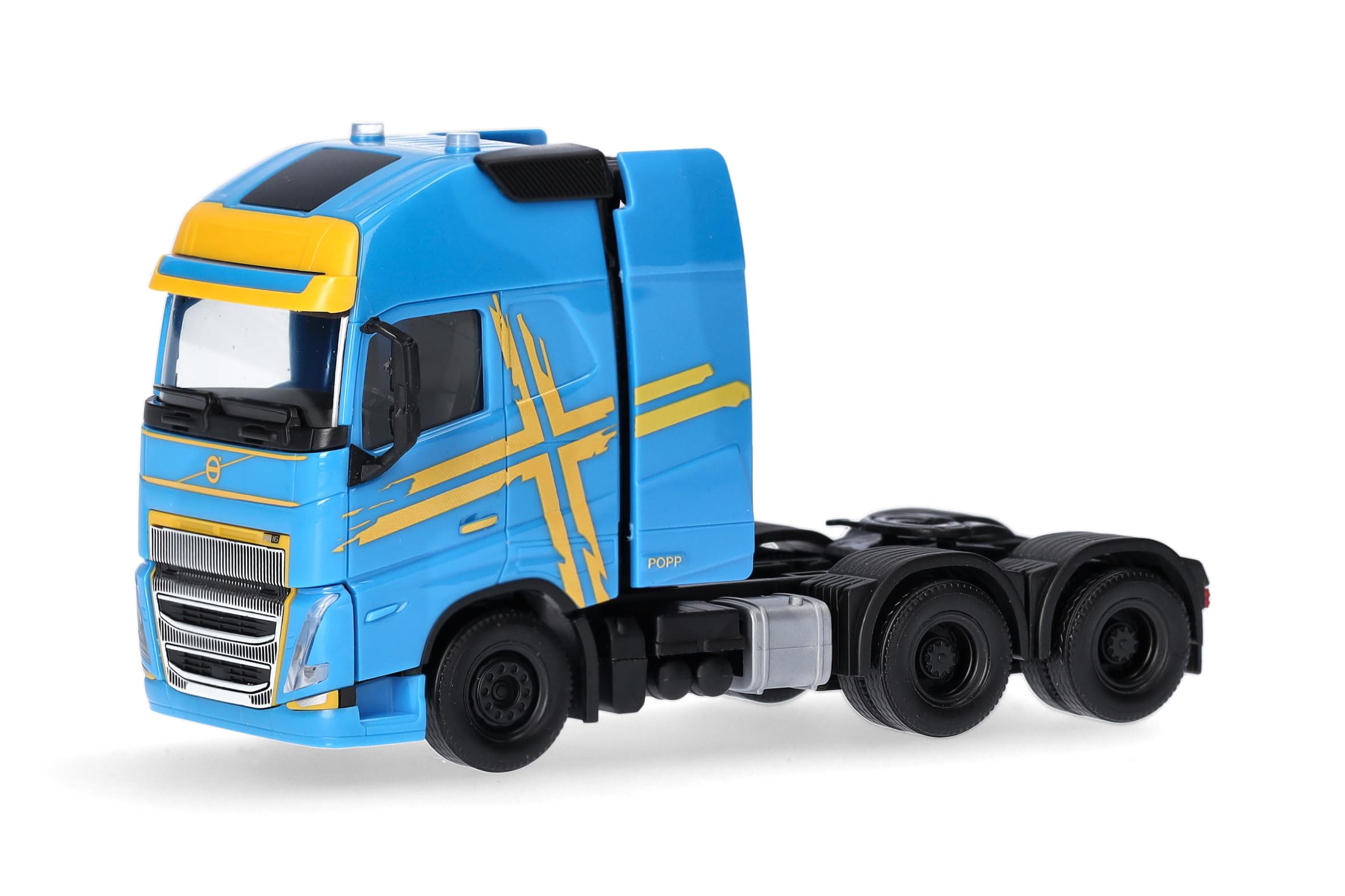 Herpa truck model Volvo FH 16 GL XL 2020 rigid tractor with heavy-duty tower 3axles, blue, on a scale of 1:87, plastic miniature, made in Germany, model building, collectors edition