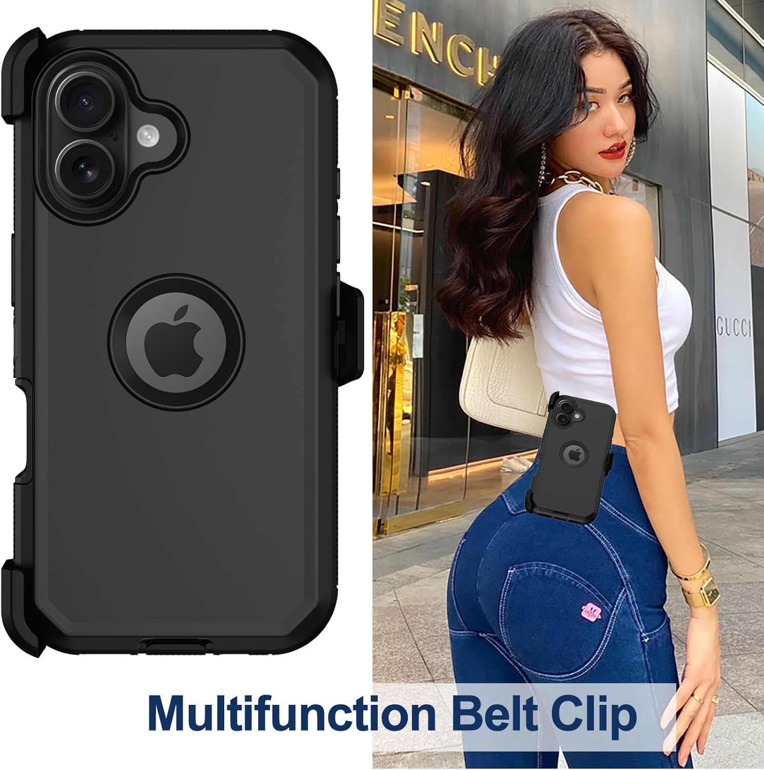 RubCase for iPhone 16 Plus Phone Case,Military Grade Drop Protection Cell Phone Cover with Belt Clip Holster Stand,Screen Protector x2 Rugged Shockproof Kickstand for iPhone 16 Plus Case 6.7” (Black) - Image 6