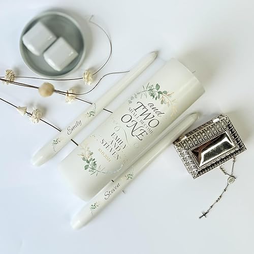 Miniatura 6 de Unity Candles for Wedding, Unity Set, Custom and Personalized Pillar and Taper Candles with Bible Quote, Unscented White Premium Wax, Religious and