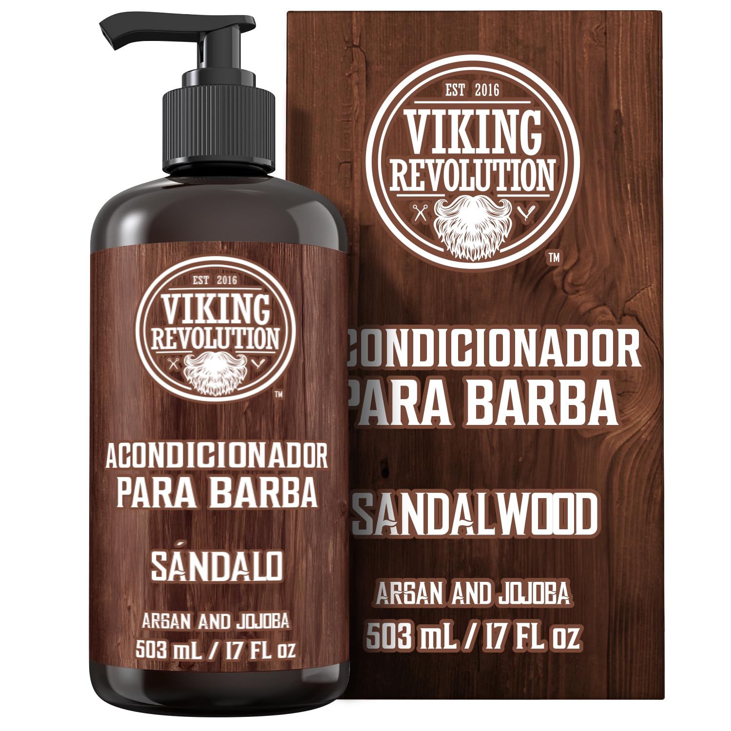 Viking Revolution Acondicionador para Barba con Aceites de Argán y Jojoba - Suaviza y Fortalece - Aroma a Sándalo - Acondicionador Barba Hombre con Aceite para Barba (500 ml Acondicionador)