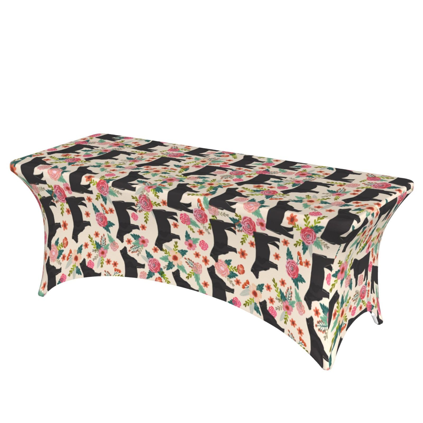 ERCgad Red Flower Show Steer Cows Cattle Print Rectangular Tablecloth Dining Banquet Party Events Home Celebration Table Cover