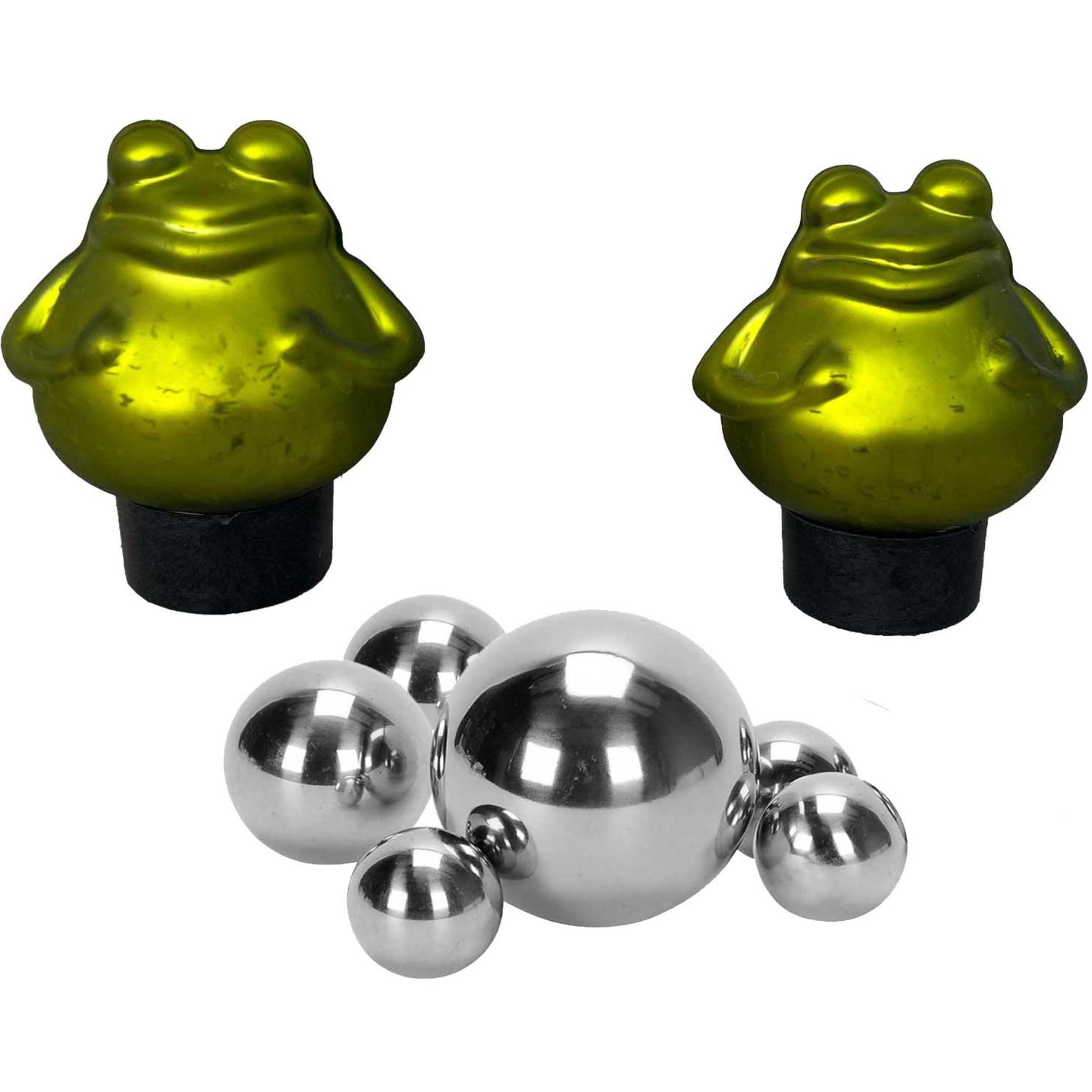 Teich-Set Schwimmfrösche 2 x Frosch grün mit Silber Kugeln Deko für Miniteiche