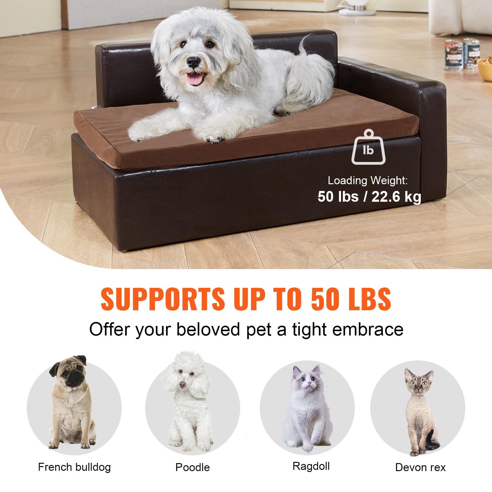 VEVOR Canapé pour animaux de compagnie, canapé-lit pour chiens et chats, cuir souple, capacité 50 kg