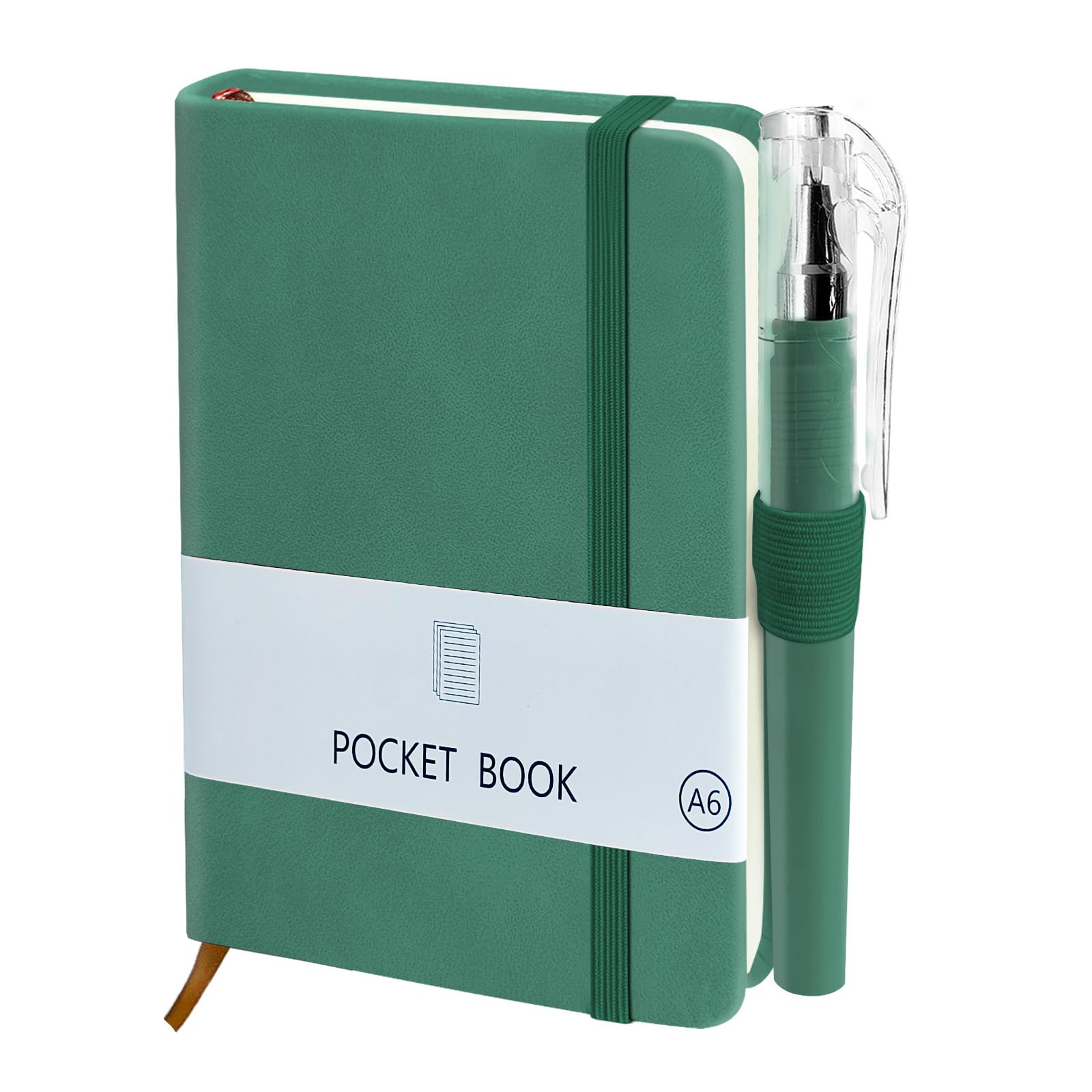 sesameless Pocket Notebook, Small Pocket Notebook with Pen, 100 Sheets PU Leather Cover Mini Notepad, Portable Note Book for Writing Note Taking Plans Memos (Green, A6, A6)