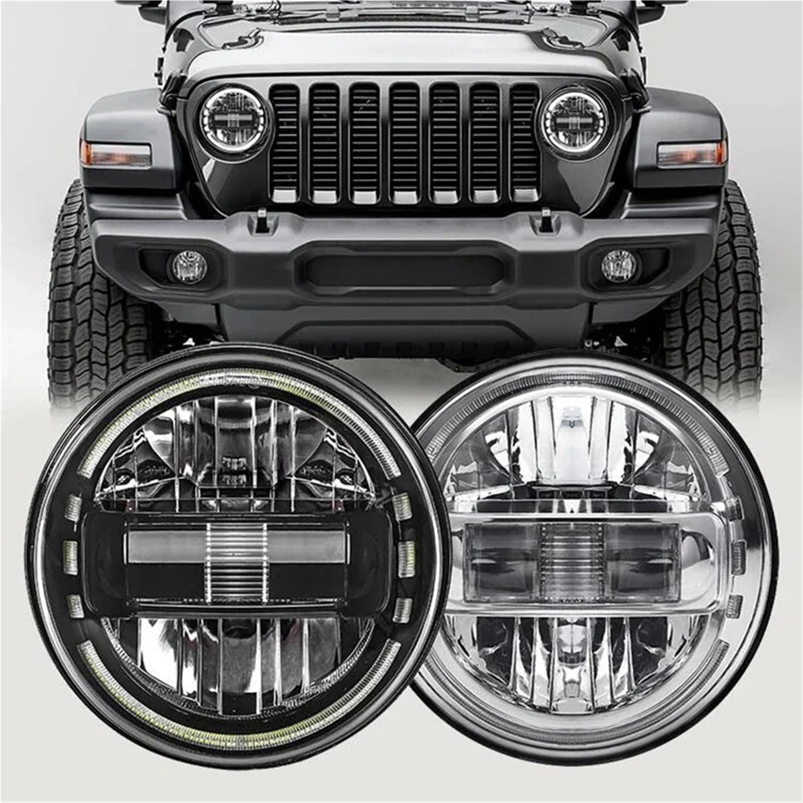 Fari Delle Auto Gruppo Ottico Anteriore A LED Da 7 Pollici, Fari A LED 12V 24V, Luce Di Marcia Diurna Per Jeep Per Wrangler JK Faro Proiettore(1PC Black)