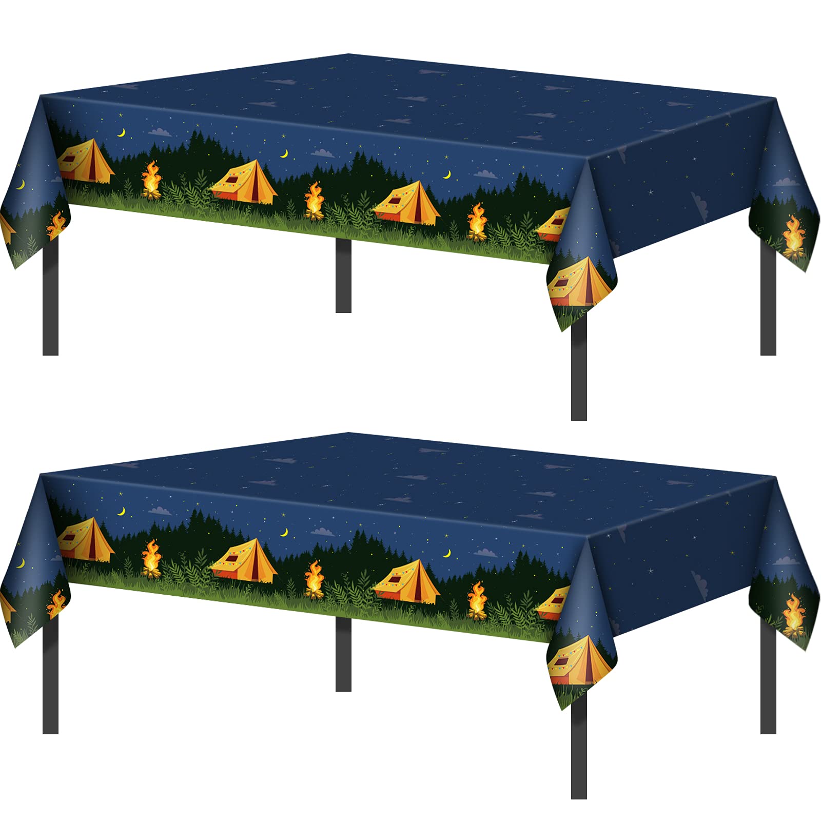 Breling 2 Pieces Camping Party Decorations Camping Tablecloth Plastic Rectangular Campfire Table Cover for Picnic Hiking Adventure Birthday Party