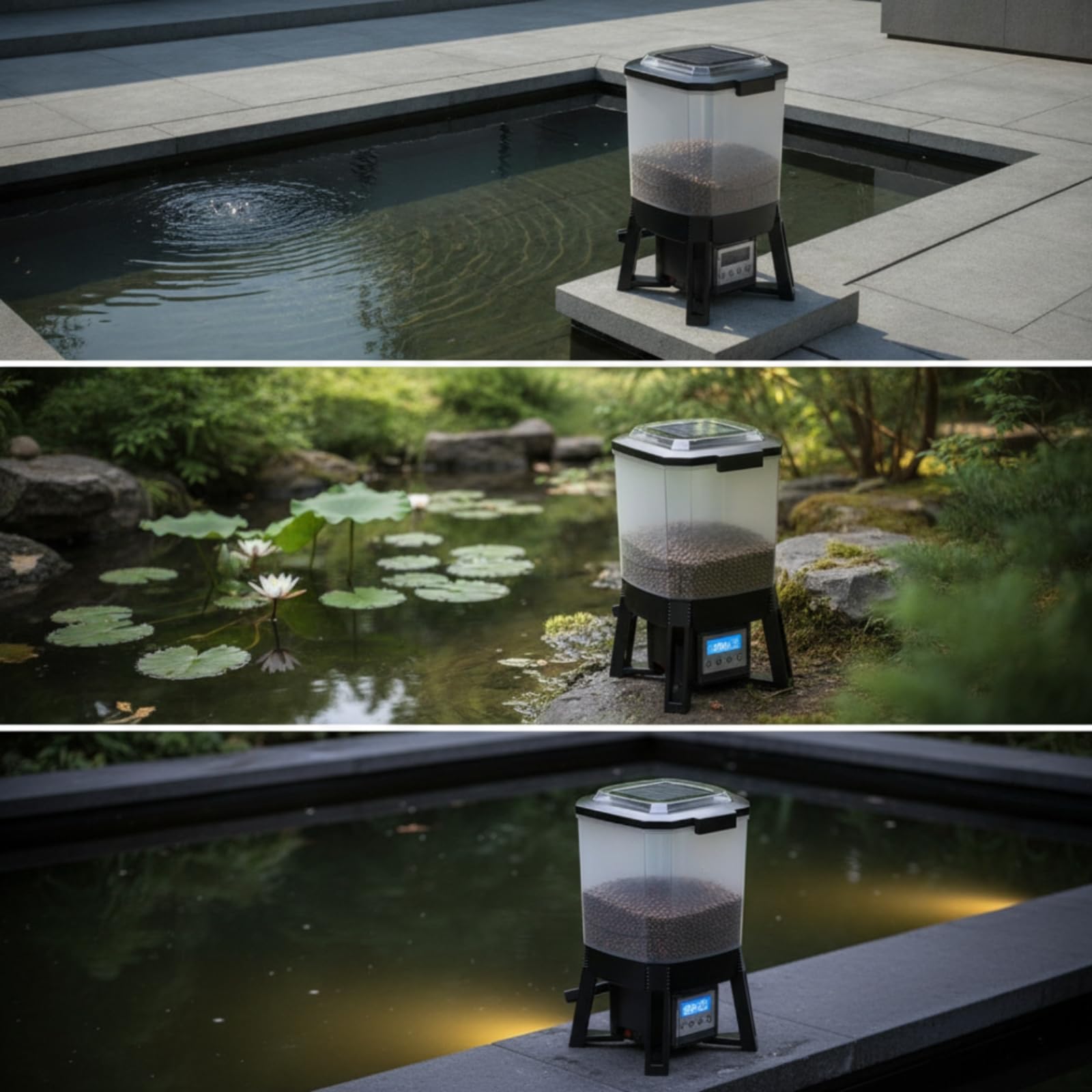 Alimentador Solar Peces Portátil Alimentador Automático Peces sin Grumos Comero para Jardín