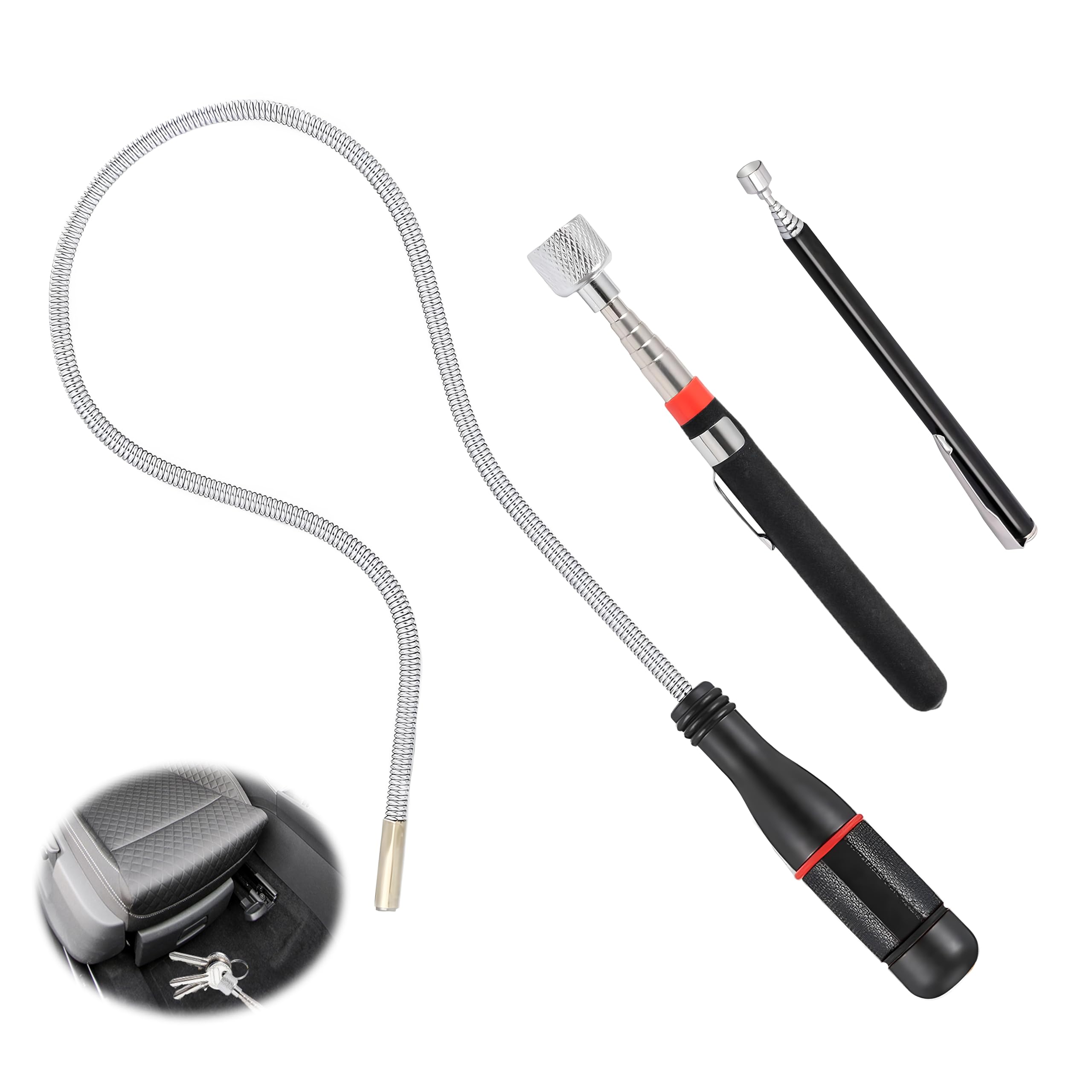 3 Piezas Recogedor Magnético Telescópico, Varillas MagnéTicas TelescóPicas Herramientas de Recogida Iman Flexible Herramienta Recogedor Magnético Extensible para Encontrar Tuerca de Metal Pernos Torni