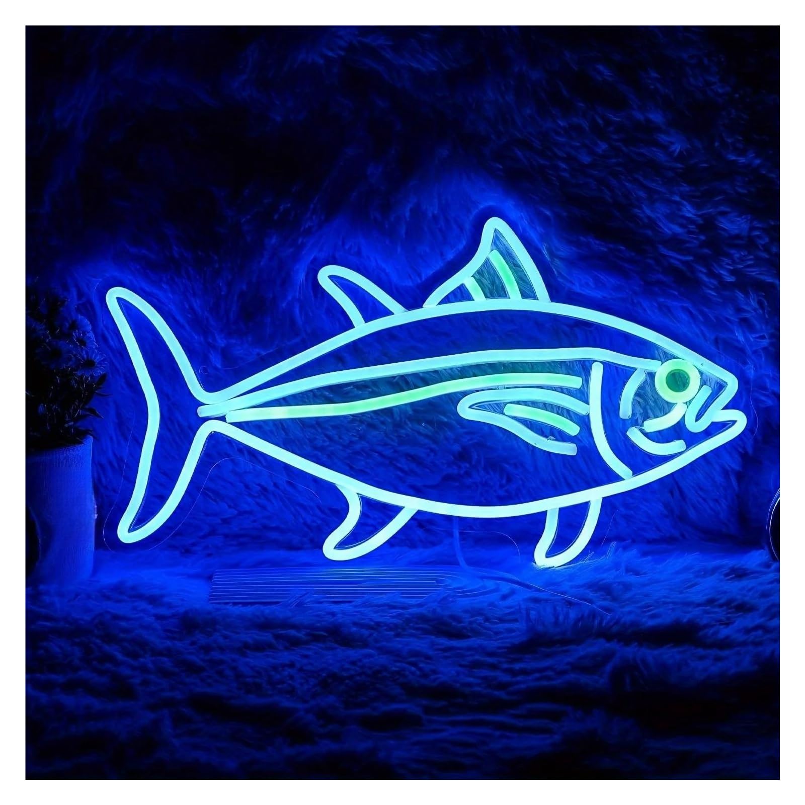 XENITE Hanging Art Neon Signs Tuna Neon Sign Blue Fish Neon Light, USB Powered Dimmable Sign for Bedroom Restaurant,Office Wall Decoration 24.5cm×43cm