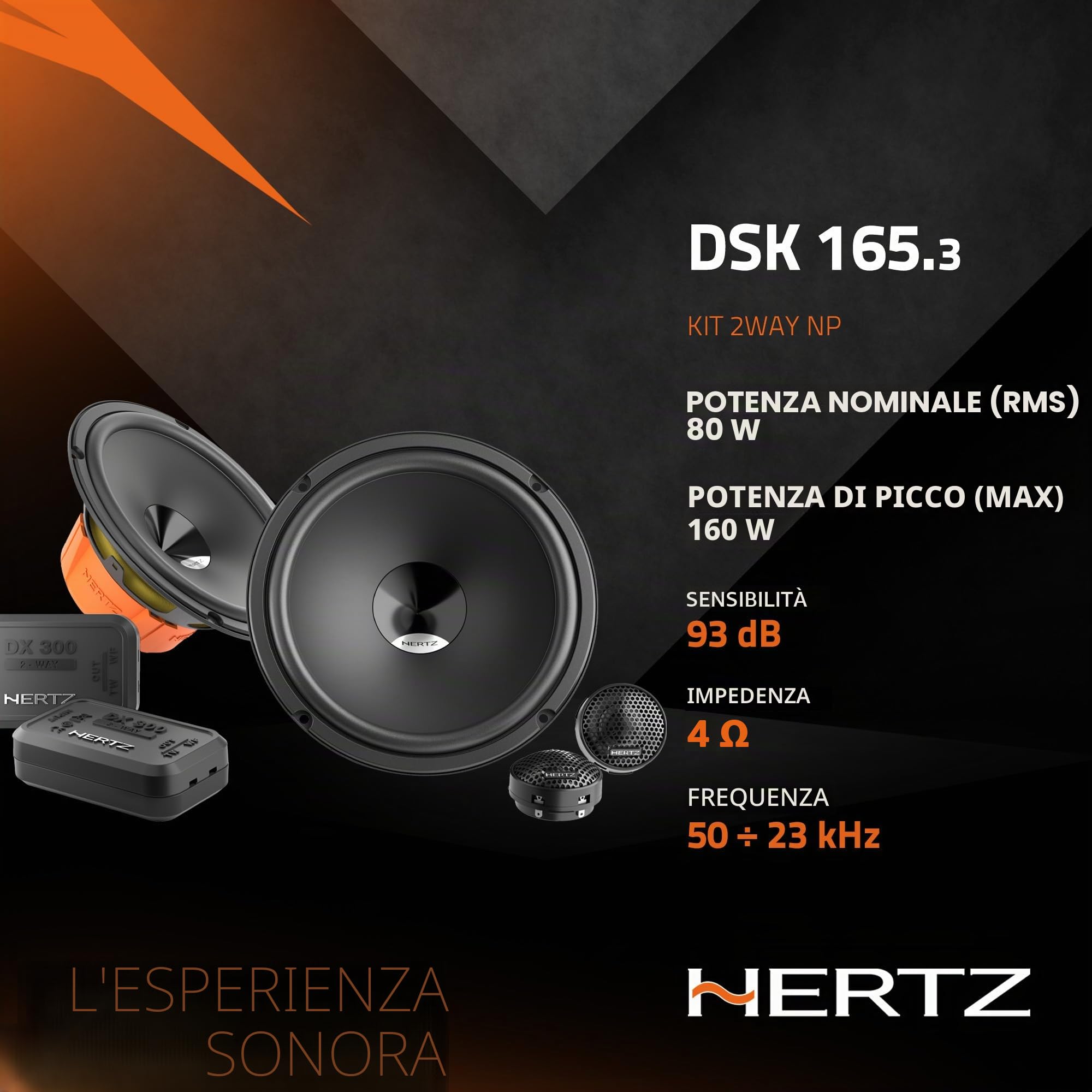 Hertz DSK 165.3 – Sistema Audio A Due Vie 165mm Con Woofer V-Cone, Tweeter 24mm E Crossover, 160W Max Per Auto - 5