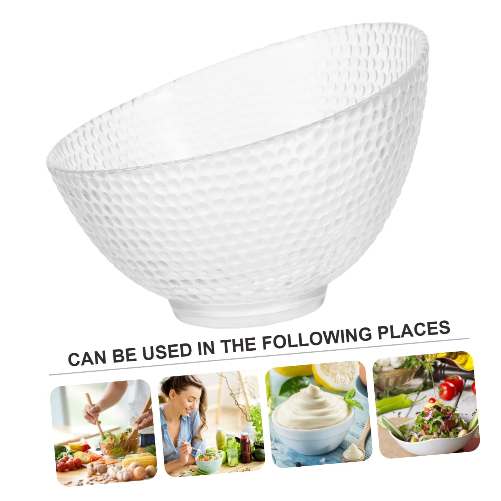 COLLBATH Cuenco De Vidrio Transparente Diseño Martillado, Tazón para Servir Ensalada y Frutas, Recipiente Multiusos De Vidrio Liso, para Uso Doméstico y Almacenamiento De Alimentos